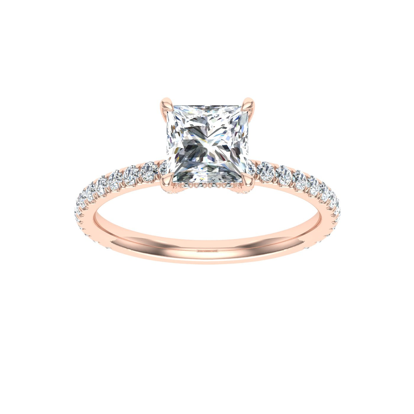 Jewel Princess Cut Hidden Halo Moissanite Engagement Ring Rose Gold